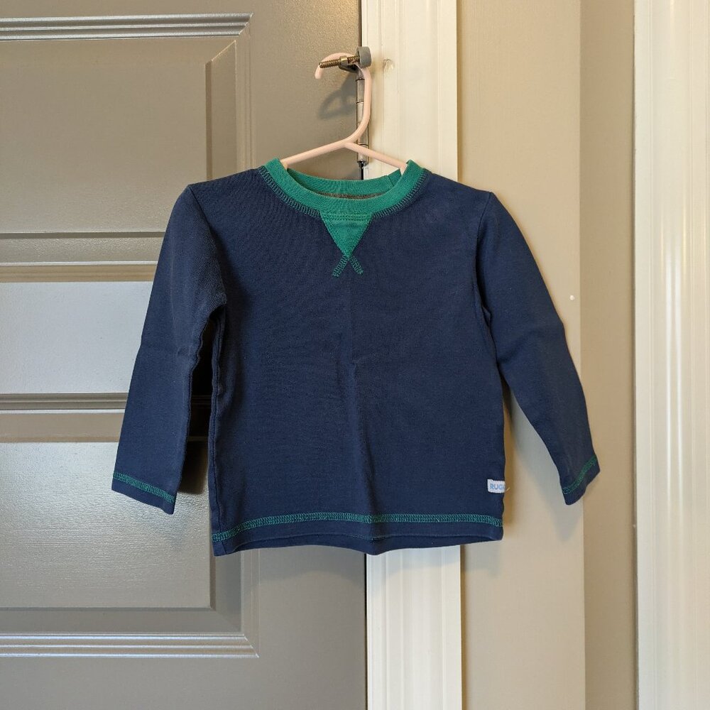 Rugged Butts long-sleeved henley tshirt, blue and green, size 2T
